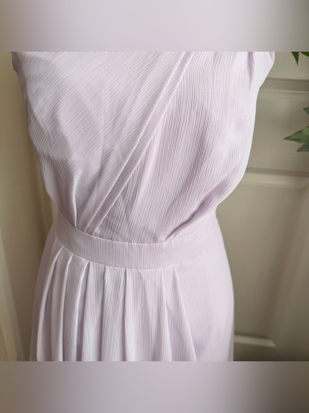 David’s Bridal Long One-Shoulder Crinkle Chiffon Dress Iris Lavender Sz 6 - Picture 4 of 16
